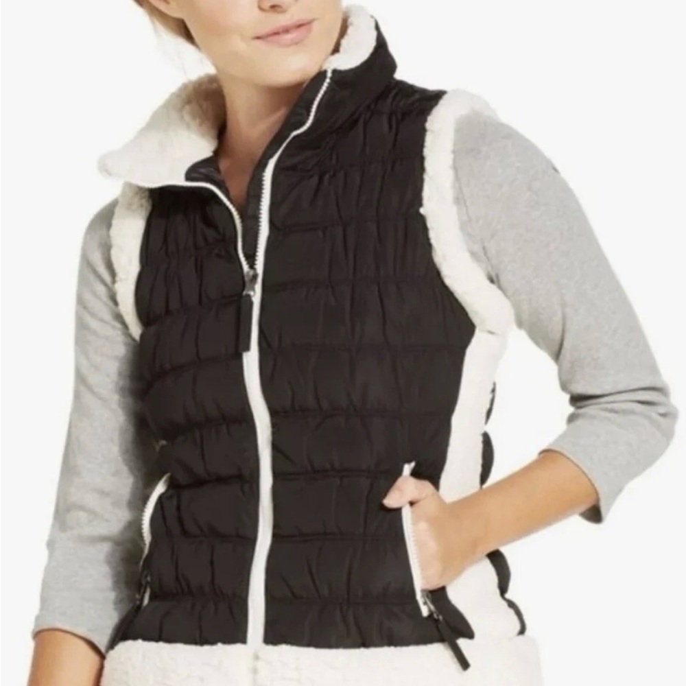 Calvin Klein Performance Vest Black and White Quilted Sherpa Trim Size Large